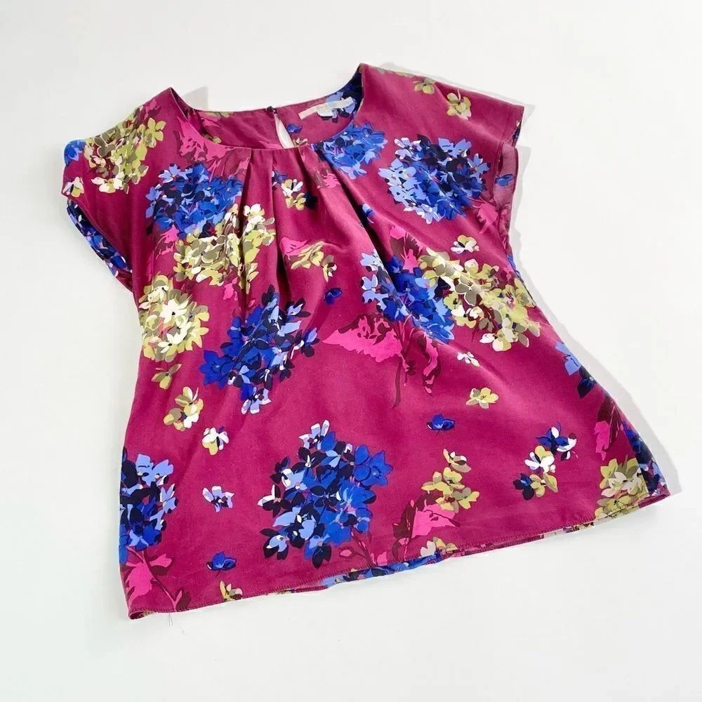 Boden jewel toned floral blouse w/ gathered front